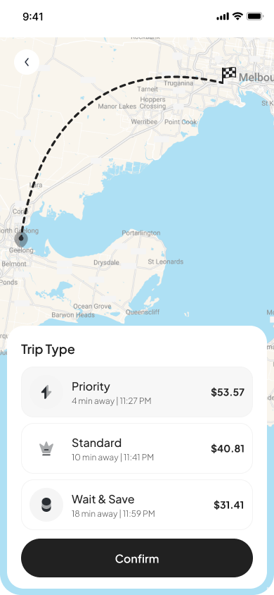 Booma app - select your ride