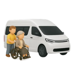 A Booma accessible van with a wheelchair user boarding
